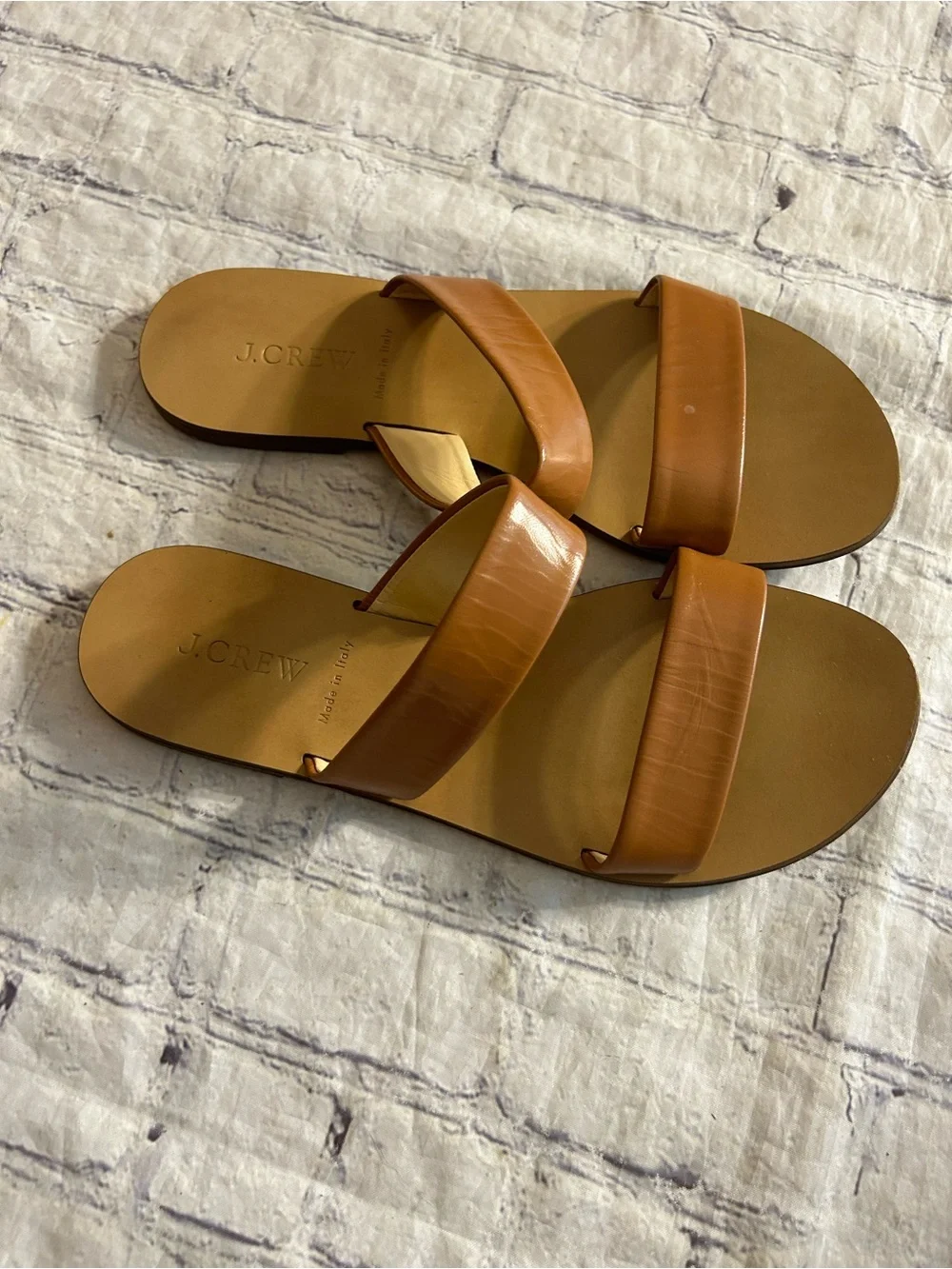J.CREW MINIMALIST TWO-BAND CARMEL BROWN SLIDE SANDALS WOMENS SIZE 8